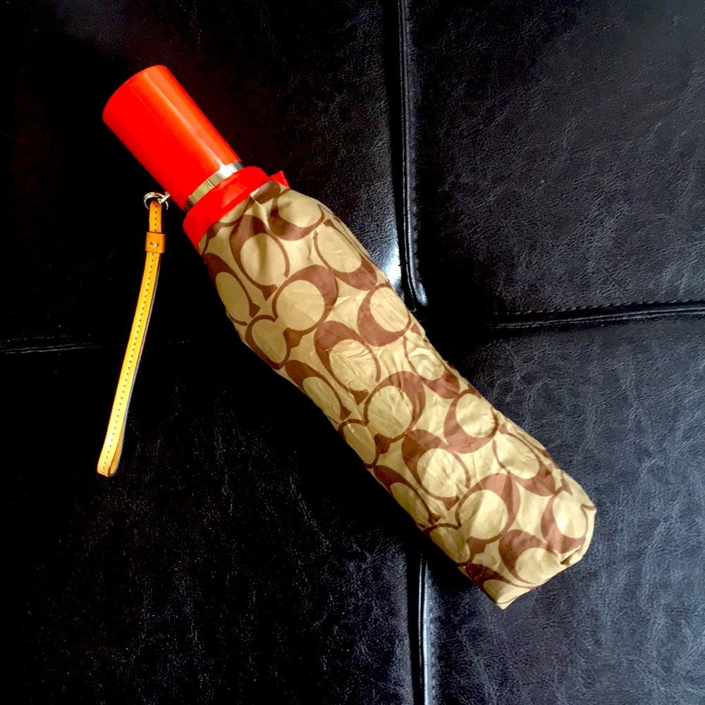 Coach umbrella | red with brown logo pattern